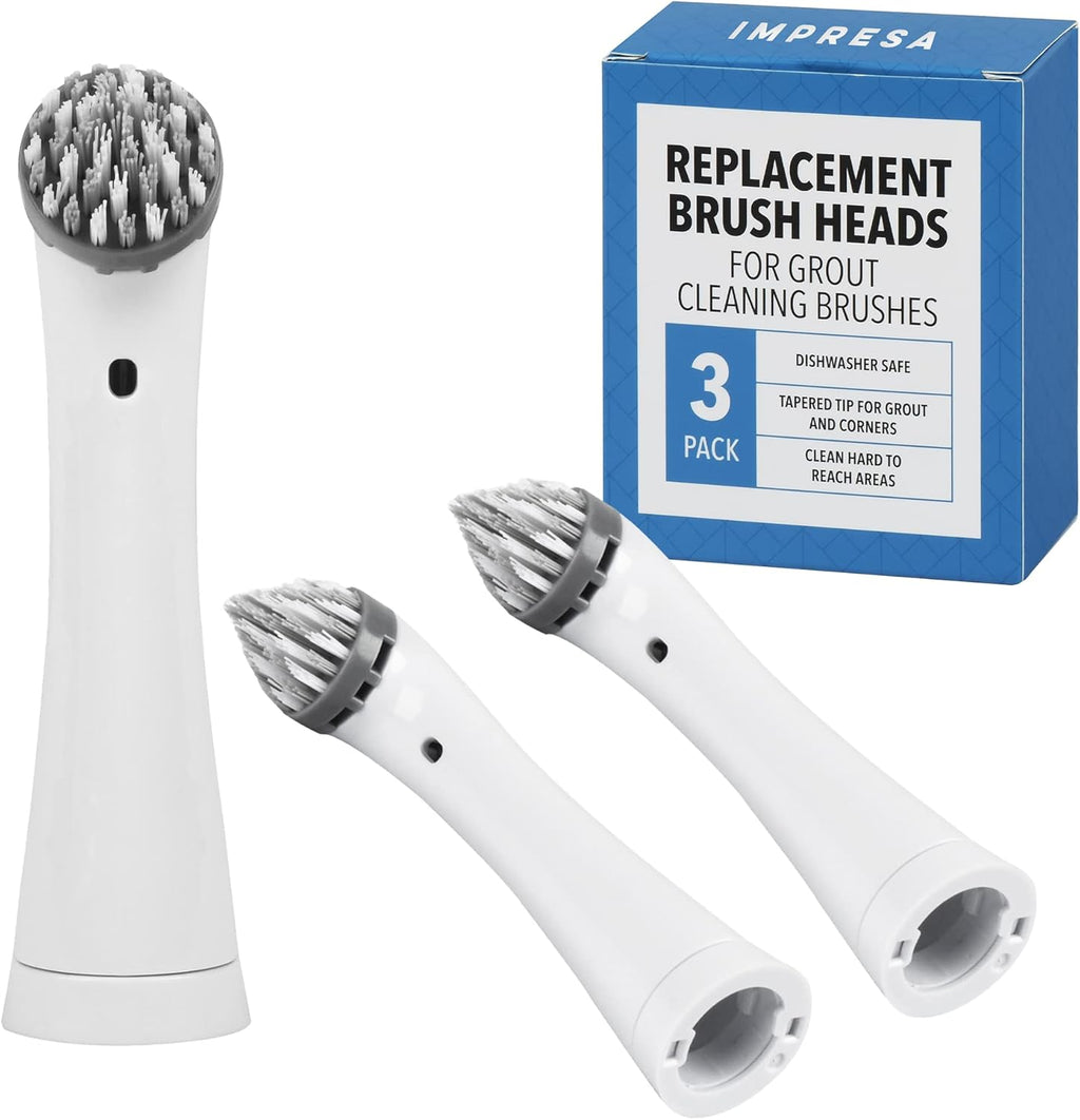 Impresa 3-Pack Grout Cleaner Brush Heads - Compatible with Rubbermaid Reveal Power Scrubber - Grey/White Nylon Replacement Heads - for Electric Spin Scrubber, Shower Cleaner & Scrub Brush