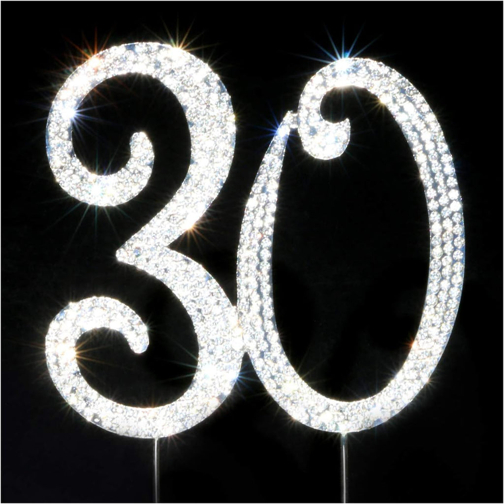 Scotamalone 30 Cake Topper Silver Premium Bling Rhinestone Diamond Gems 30th Birthday or Anniversary Party Decoration Ideas