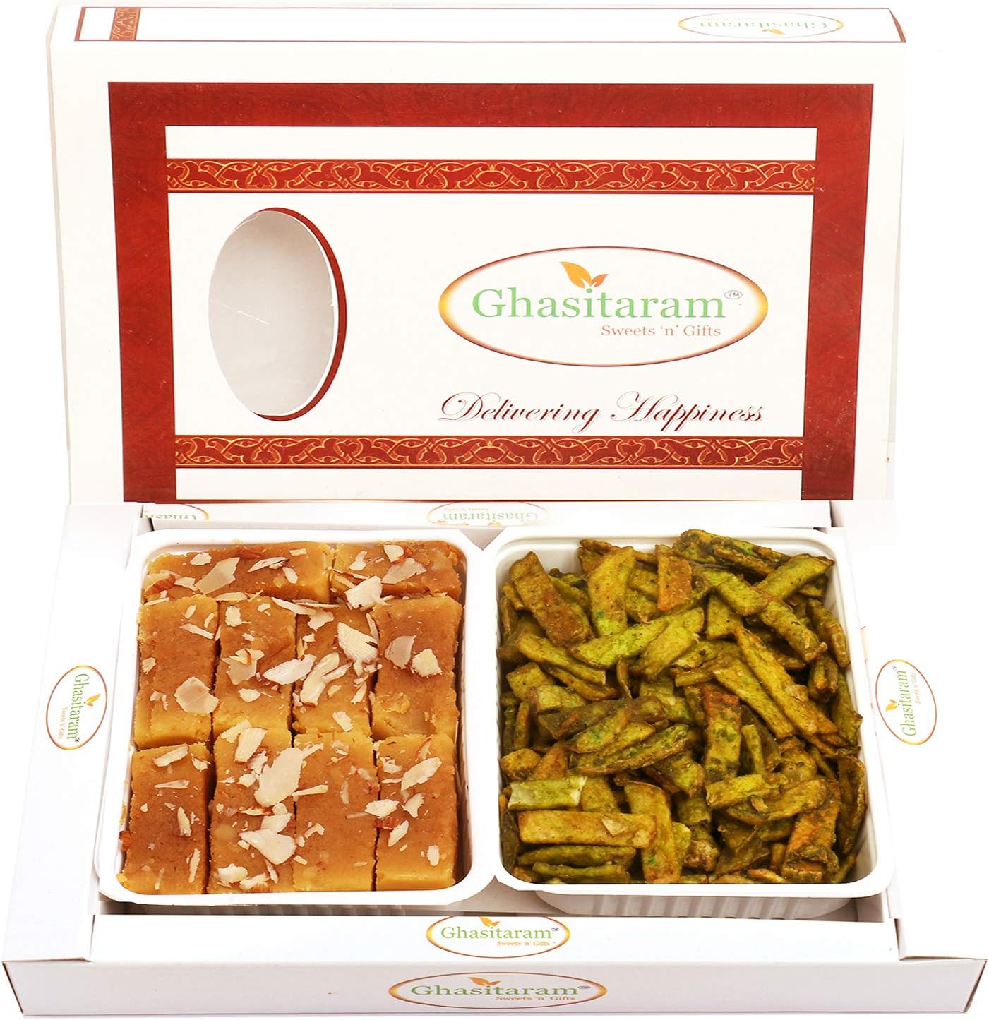 Ghasitaram Gifts Indian Sweets - Diwali Gifts Diwali Sweet - Mysore Pak and Palak Potato Chips Hamper