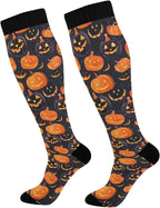 ALAZA Halloween Colored Pumpkin Compression Socks for Women Men Circulation Long Socks Running Athletic Cycling