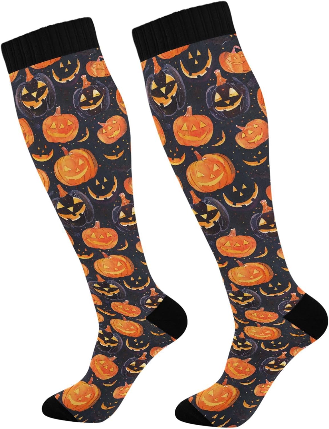 ALAZA Halloween Colored Pumpkin Compression Socks for Women Men Circulation Long Socks Running Athletic Cycling