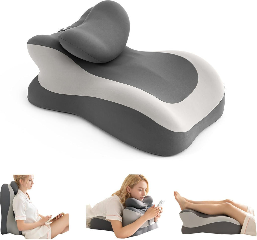 SLEEP ZONE Memory Foam Reading Pillow, Multi-Position Support Bed Pillow for Petite Adults, Reading Tools, Pillows Prone Back and Knee Support Leg Elevation with Washable Cover, Gray