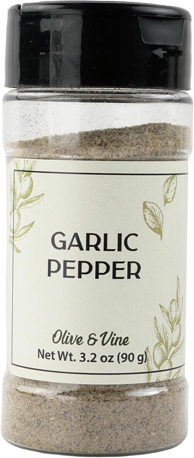 Olive & Vine Garlic Pepper, Bold Flavor, For Seasoning & Marinades, Rich Tradition, Authentic Taste, For Global Recipes (3.2 Ounce)