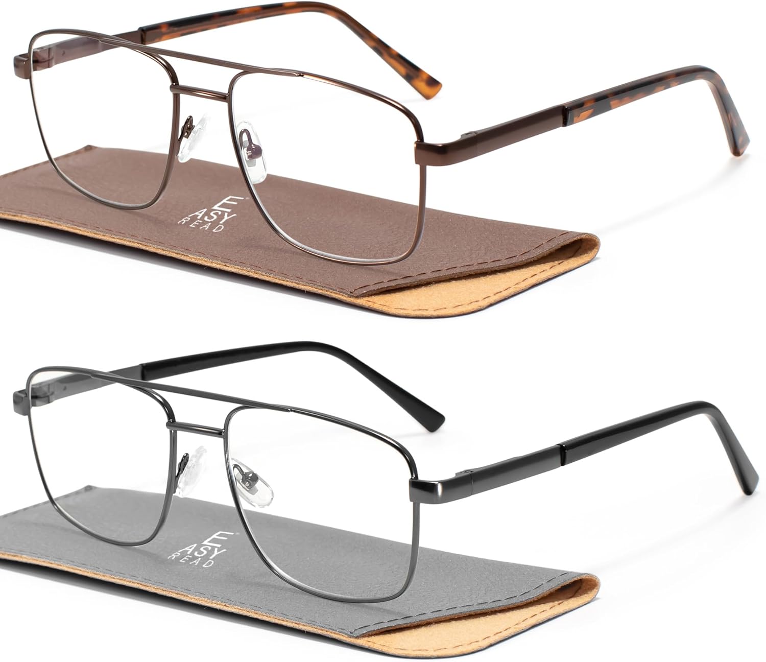 EASY READ Aviator Reading Glasses for Men,Blue light blocking Readers Men Metal Eyeglasses with Spring Hinge