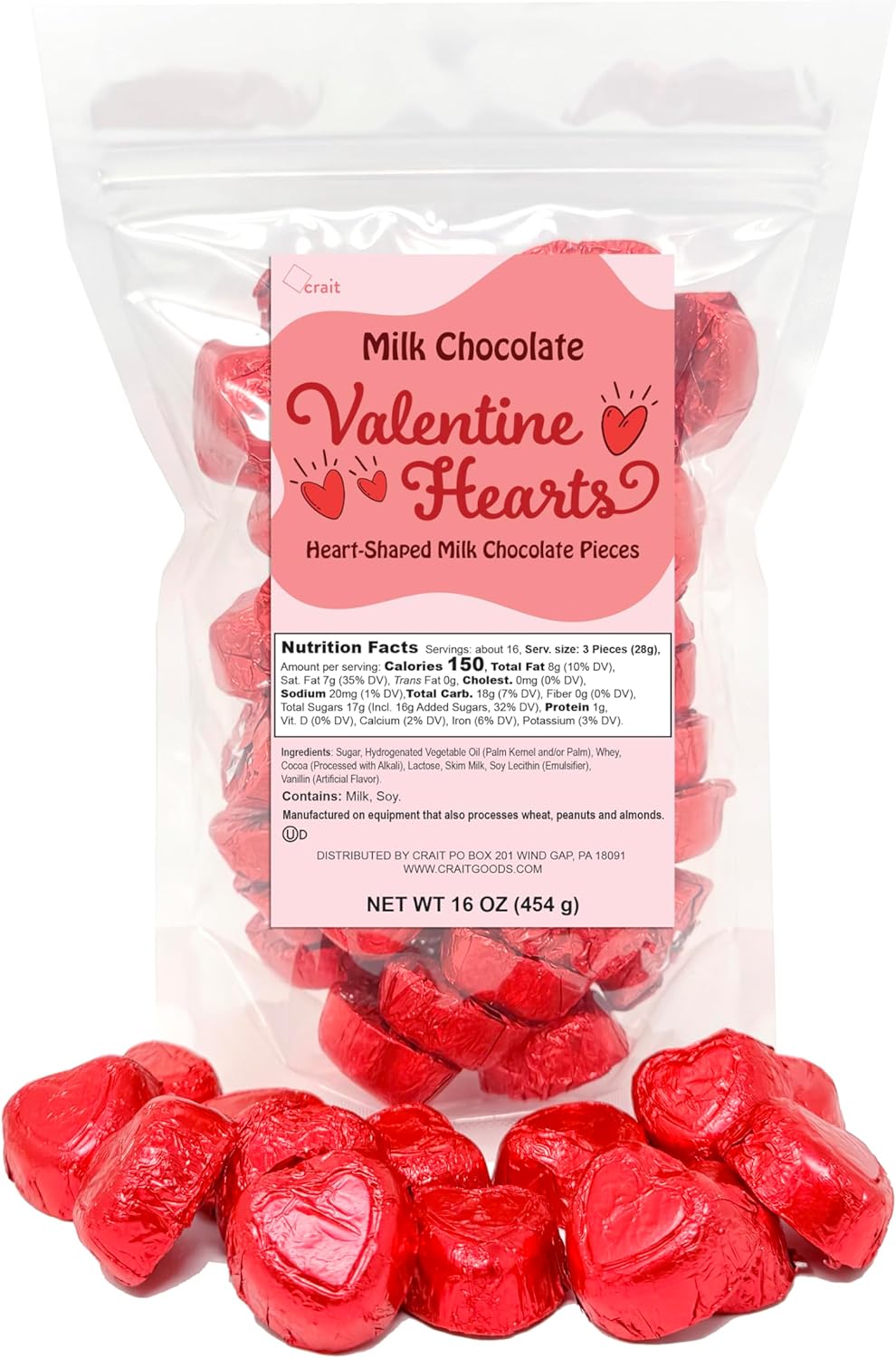 Chocolate Heart Candy, Wedding Favors, Individually Wrapped Red Foil Milk Chocolate Hearts 16 Ounce, Red Candy (About 45 Pieces)