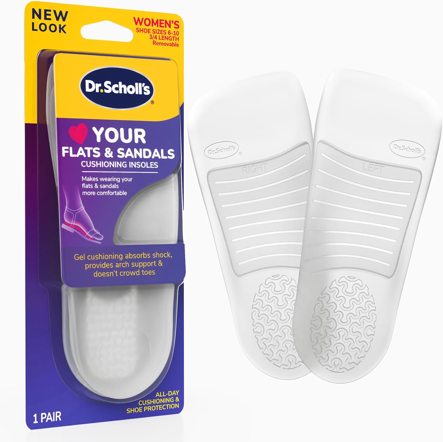 Dr. Scholl's Love Your Flats & Sandals 3/4 Length Insoles, All-Day Comfort, Relieve & Prevent Shoe Discomfort, Absorbs Shock, Arch Support