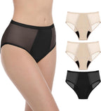 AIRCUTE Washable Women Urine Incontinence Underwear Leak Proof Panties for Bladder Leak with 50 ml Absorbency 3 Pack (1 Black-2 Beige, M)