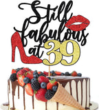 Still Fabulous at 39 Cake Topper,Happy 39th Birthday Cake Topper,Queen High heels Big Red lips Cake Topper,Women 39th Birthday Party Cake Decorations
