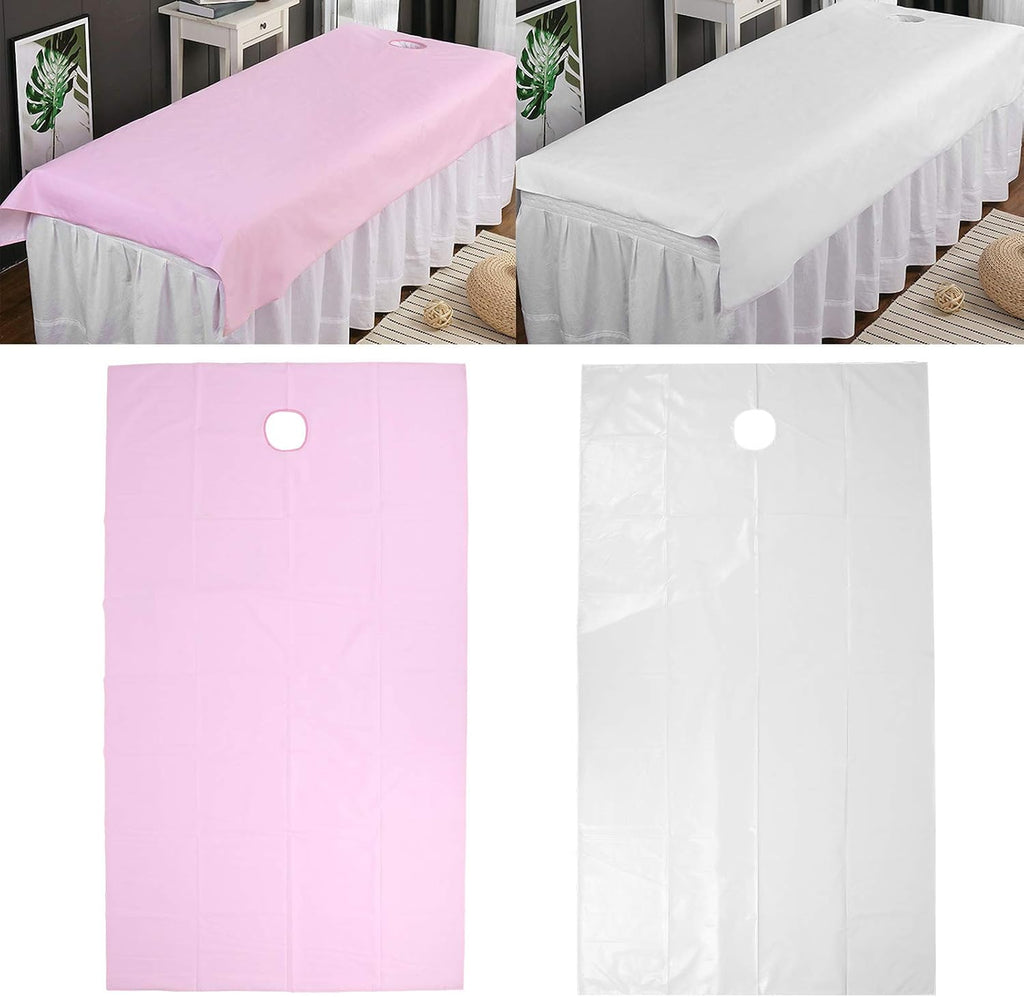 Spa Massage Bed Sheet, Oil Polyester Salon Table Cover with Face Hole Reusable Machine Washable Thick Soft 2 Pack Breathable Absorbing Bed Liner for Beauty Clinic Massage