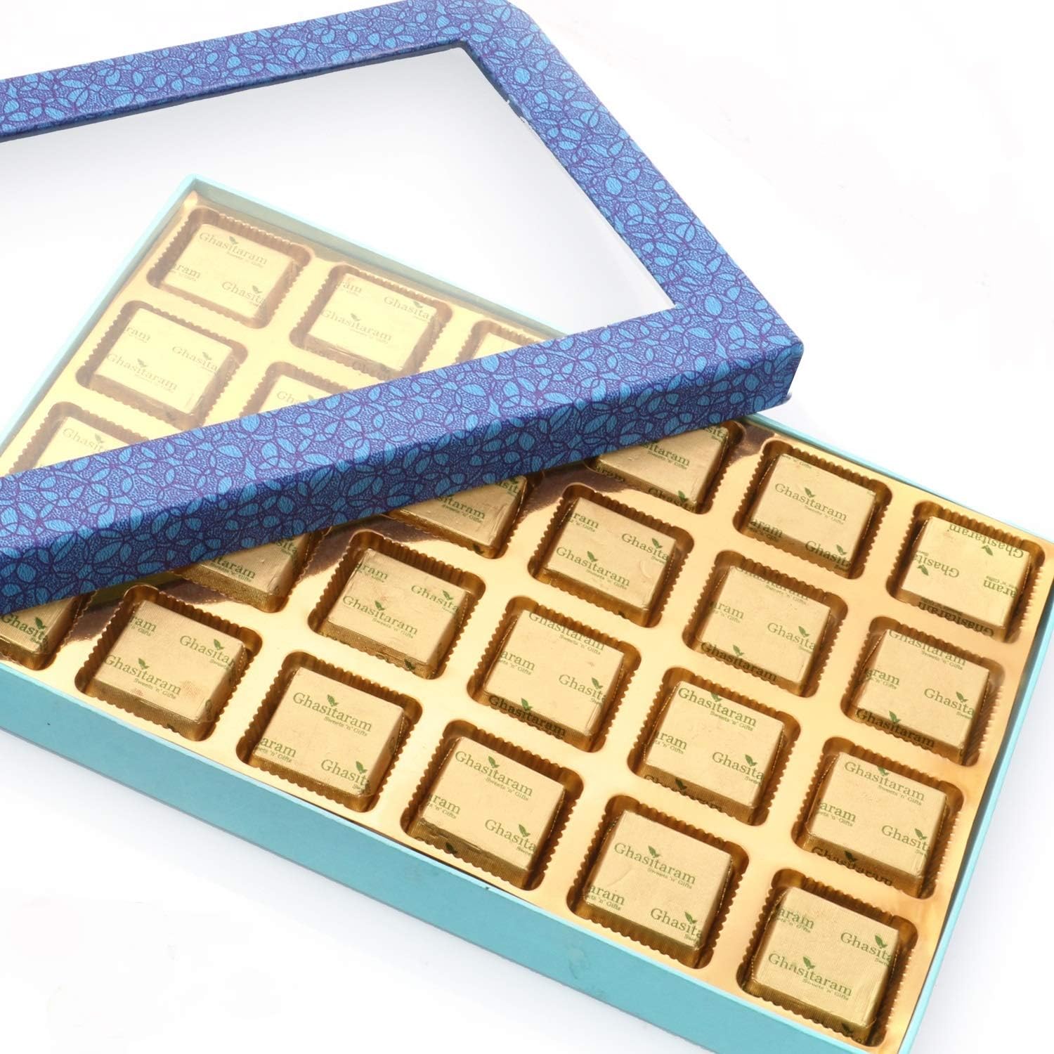 Ghasitaram Gifts Diwali Gifts Diwali Sugarfree Chocolates - Blue Window 24 Cavity Assorted Sugarfree Chocolates Box