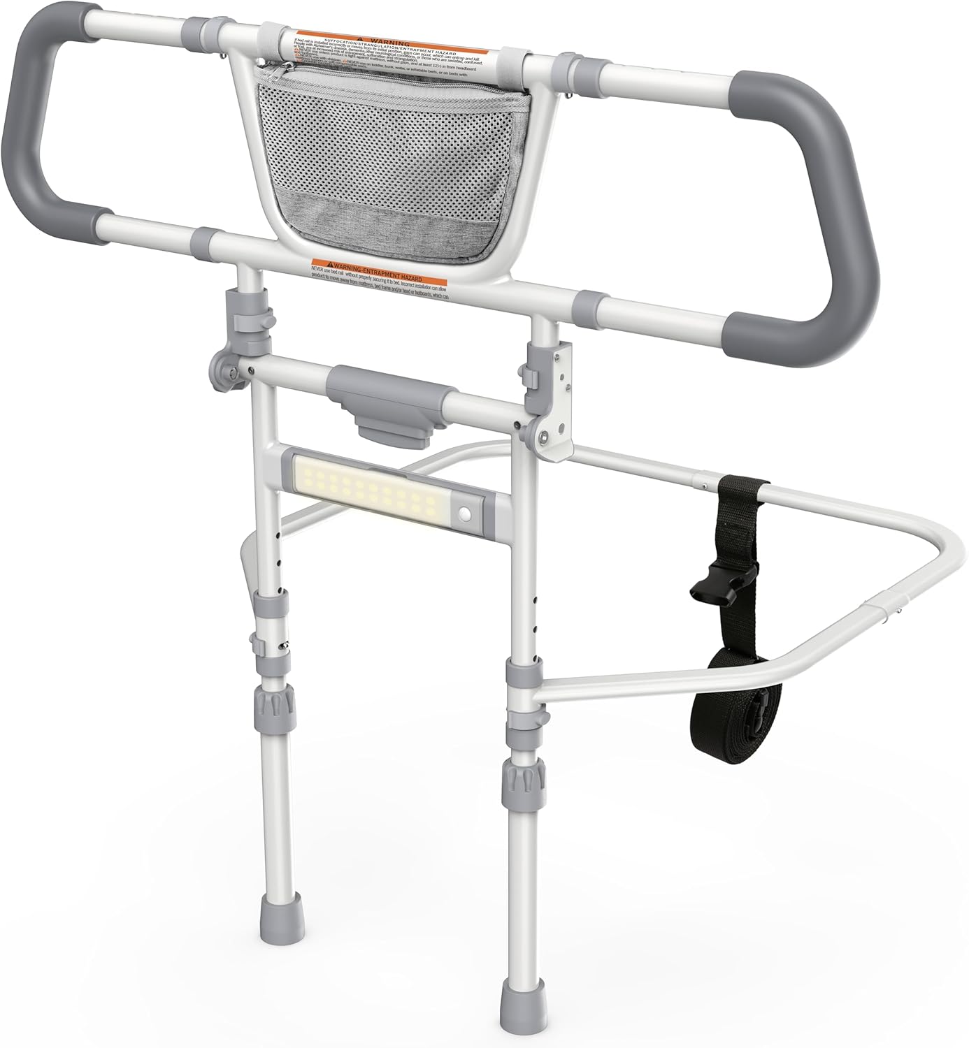 Foldable Bed Rails for Elderly Adults Safety - Bed Side Assist Rail for Seniors with Extendable Guard Rails & Storage Bag, Adjustable Height Bedrails for Queen King Full Size Bed