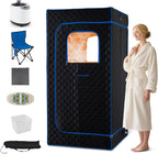 COSTWAY Portable Steam Sauna Box, Sauna Tent w/ 1200W 3L Steamer, 15-Level Temperature, Remote Control, 99-Min Timer, Foldable Chair, Personal Home Spa for Full Body Relaxation, 35” x 35” x 71”