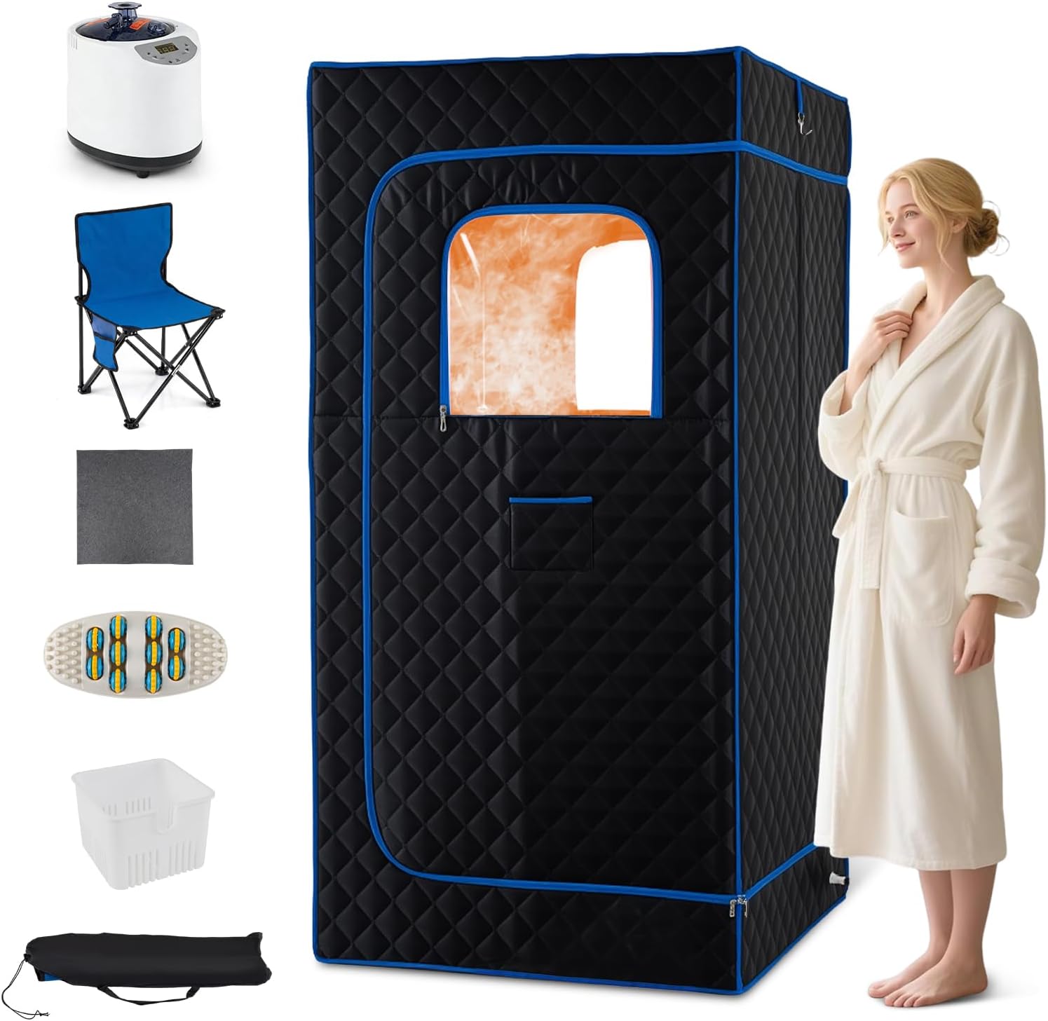 COSTWAY Portable Steam Sauna Box, Sauna Tent w/ 1200W 3L Steamer, 15-Level Temperature, Remote Control, 99-Min Timer, Foldable Chair, Personal Home Spa for Full Body Relaxation, 35” x 35” x 71”