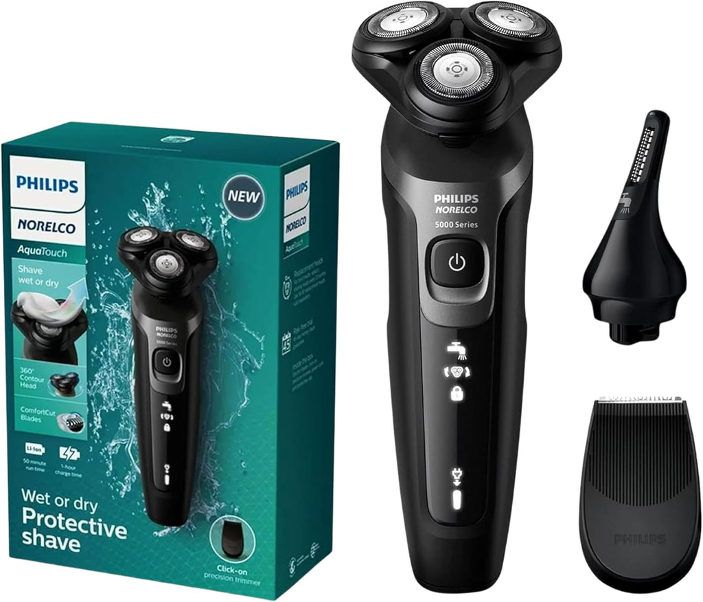 Philips Electric Shavers for Men, Rechargeable AquaTouch Mens Electric Shaver Wet and Dry with Comfort Cut Blades and Click-on Precision Trimmer, Cordless Electric Razors with 5D Flex Head