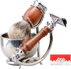 Grandslam Safety Razor Shaving Kit for Men,Pure Badger Hair Brush and Double Edge Safety Razor with Rosewood Handle, Stainless Steel Shaving Stand and Double Layer Large Bowl with 10 Blade