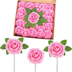 50 Pcs Artificial Foam Rose Flower Faux Bouquet Wedding Fake Rose Gift for Mother's Day Women DIY Bridal Shower Party Table Birthday Home Spring Decor (Bright Pink)
