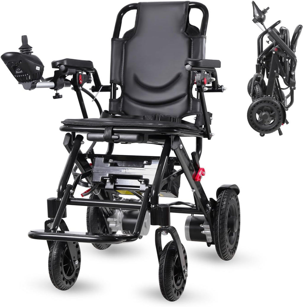Adult Electric Wheelchair Lightweight Foldable Transport Chair Ultra Lightweight Folding (Only 48 lbs) 20+ Km Travel Distance (Black) for Limited Mobility