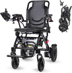 Adult Electric Wheelchair Lightweight Foldable Transport Chair Ultra Lightweight Folding (Only 48 lbs) 20+ Km Travel Distance (Black) for Limited Mobility