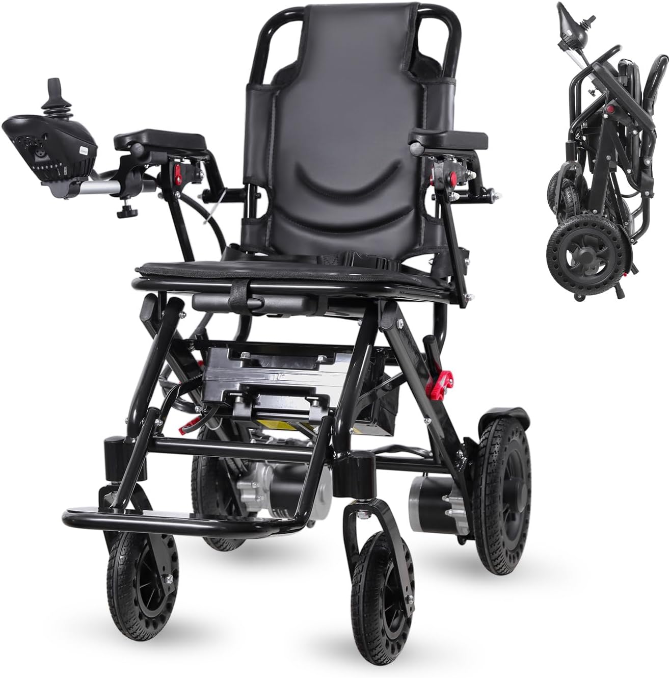 Adult Electric Wheelchair Lightweight Foldable Transport Chair Ultra Lightweight Folding (Only 48 lbs) 20+ Km Travel Distance (Black) for Limited Mobility