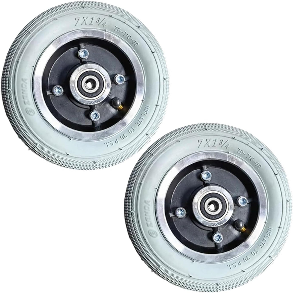 2 Pcs 7 Inch Electric Wheelchair Front Wheel Replacement, 7x1 3/4 Pneumatic Rubber Tire, Aluminum Alloy Wheel Hub, Bearing：8mm