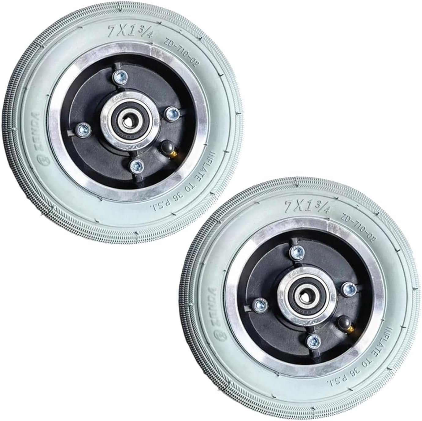 2 Pcs 7 Inch Electric Wheelchair Front Wheel Replacement, 7x1 3/4 Pneumatic Rubber Tire, Aluminum Alloy Wheel Hub, Bearing：8mm
