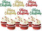 24 PCS Merry Christmas Cupcake Toppers for Christmas Decorations, Xmas Cake Picks for Party Supplies, New Year Ceremony Party Cake Decorations (Pattern C)
