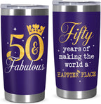 50th Birthday Gifts for Her - 20oz Stainless Steel Insulated Tumbler with Lid - 1976 Birthday Gifts for Women Mom Wife Coworker Friend Sister, 50 and Fabulous Tumblers for Women, 50th Birthdays