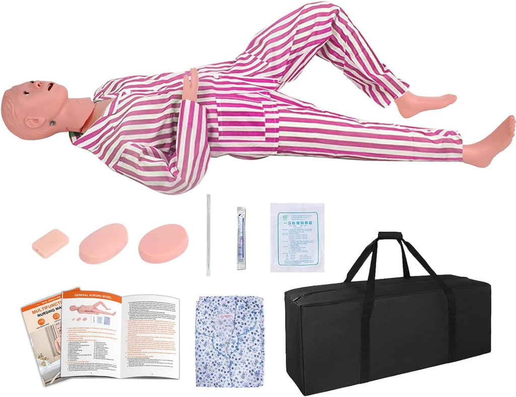 Patient Care Medical Manikin, 5.24ft Life Size Patient Human Model Multifunction Demonstration Mannequin with 3 Muscle Module & Patient Gown & Urinary Catheter for Teaching Pratice