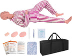 Patient Care Medical Manikin, 5.24ft Life Size Patient Human Model Multifunction Demonstration Mannequin with 3 Muscle Module & Patient Gown & Urinary Catheter for Teaching Pratice