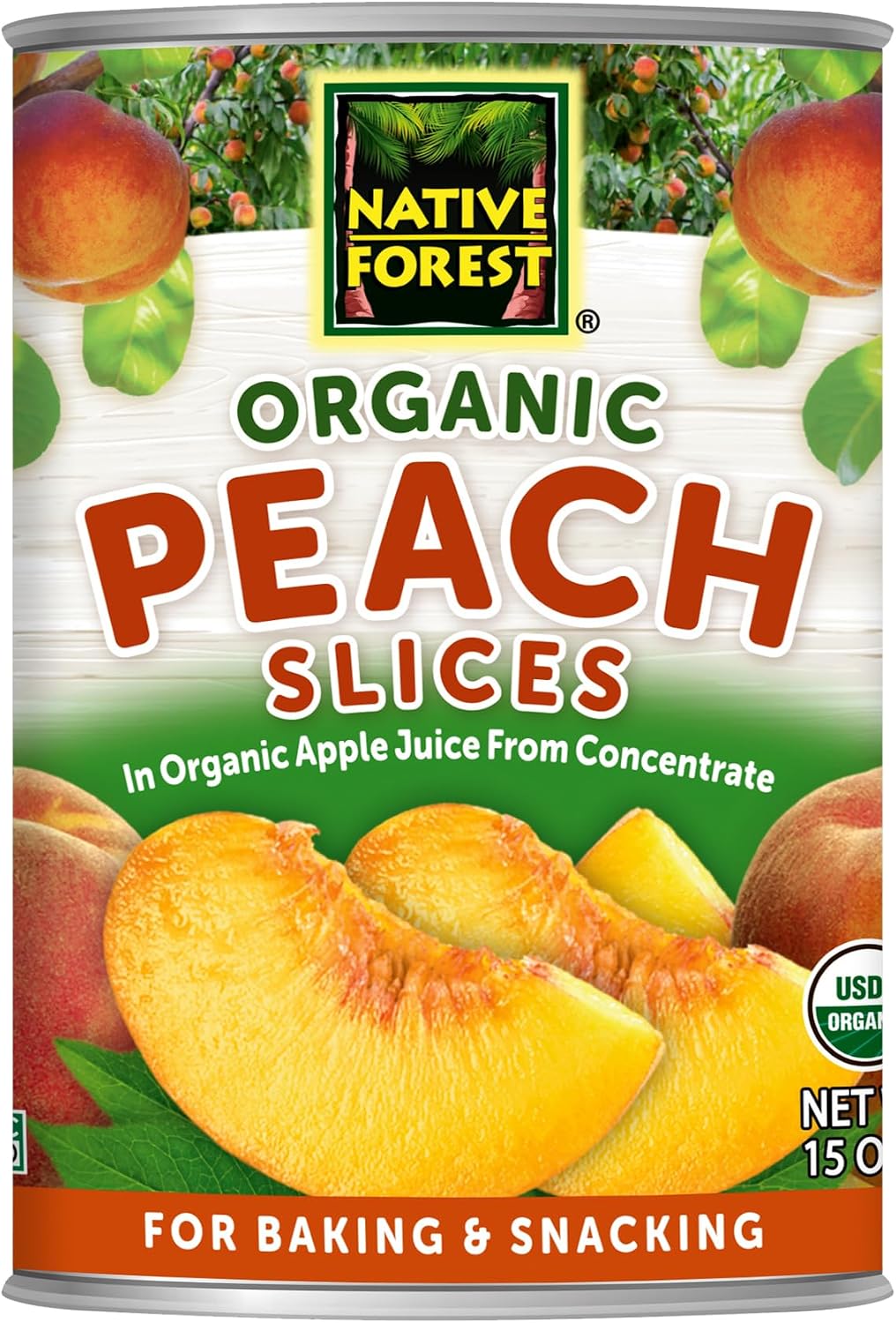 Native Forest Organic Peach Slices - Organic Peaches, Canned Peaches in Natural Juice, Sliced Peaches, Peaches Canned Fruit - 15 Ounce (Pack of 6)