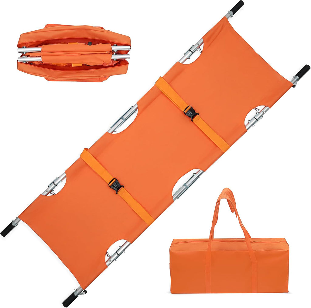 Primacare FS-3205 Foldable Emergency Medical Stretcher – Portable Patient Transport with Carry Bag, Backpack Straps, Heavy Duty Handles & Rubber Feet – Lightweight & Durable