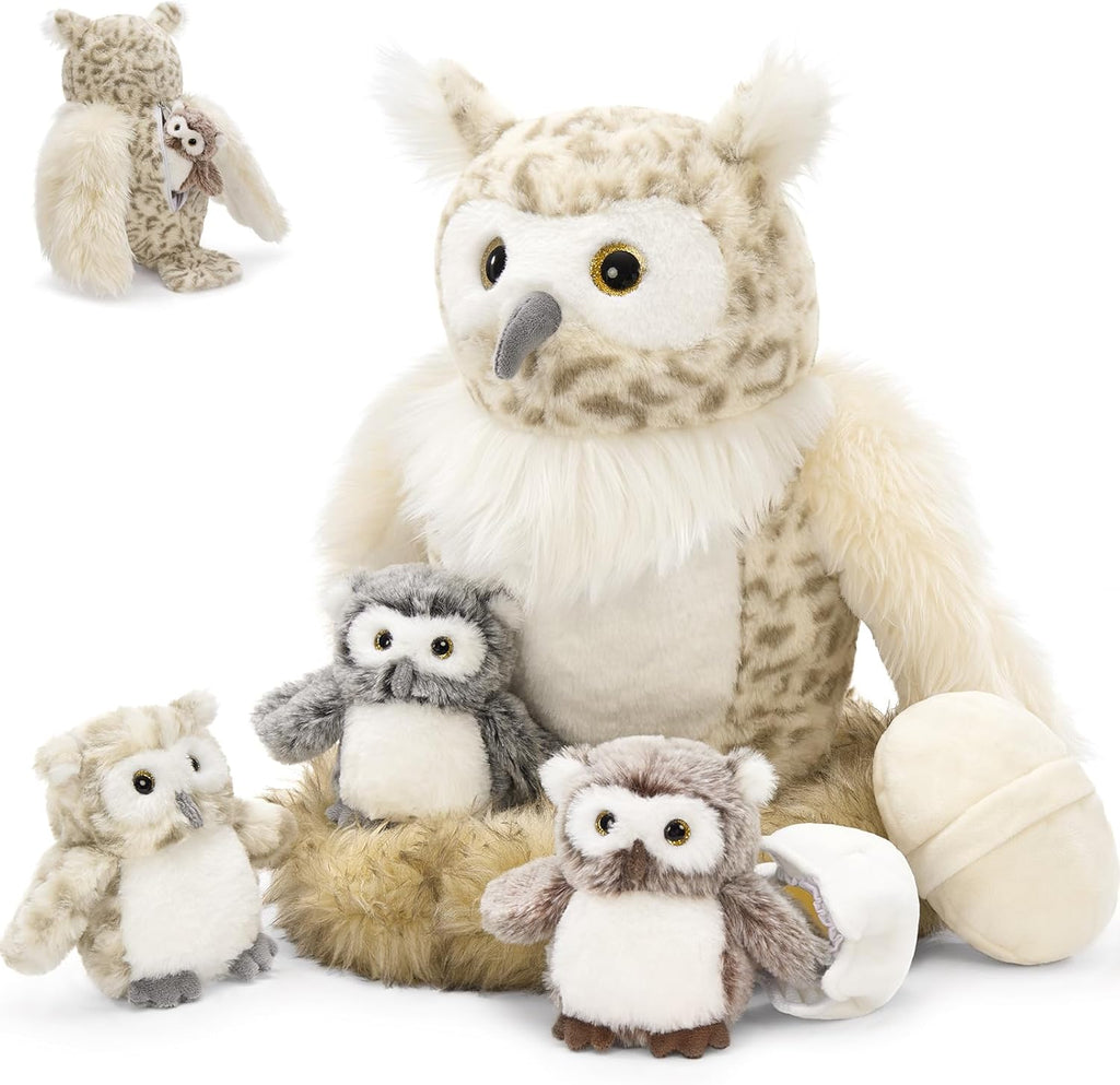 MorisMos 7 Pcs Owl Stuffed Animal with Babies Inside, 15 Inches Stuffed Owl Plush Toys Set with Little Baby Owls, Eggs, Nest, Gift for Kids Boys Girls Easter Birthday Christmas