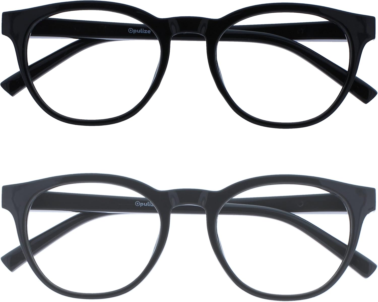 OPULIZE BLU Blue Light Blocking Reading Glasses for Women Men, Cool Round Frame with Anti-Glare Computer and Gaming Eyewear, UV and Eyestrain Protection, Black Grey +0.00 (Pack of 2)