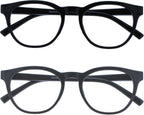 OPULIZE BLU Blue Light Blocking Reading Glasses for Women Men, Cool Round Frame with Anti-Glare Computer and Gaming Eyewear, UV and Eyestrain Protection, Black Grey +3.00 (Pack of 2)