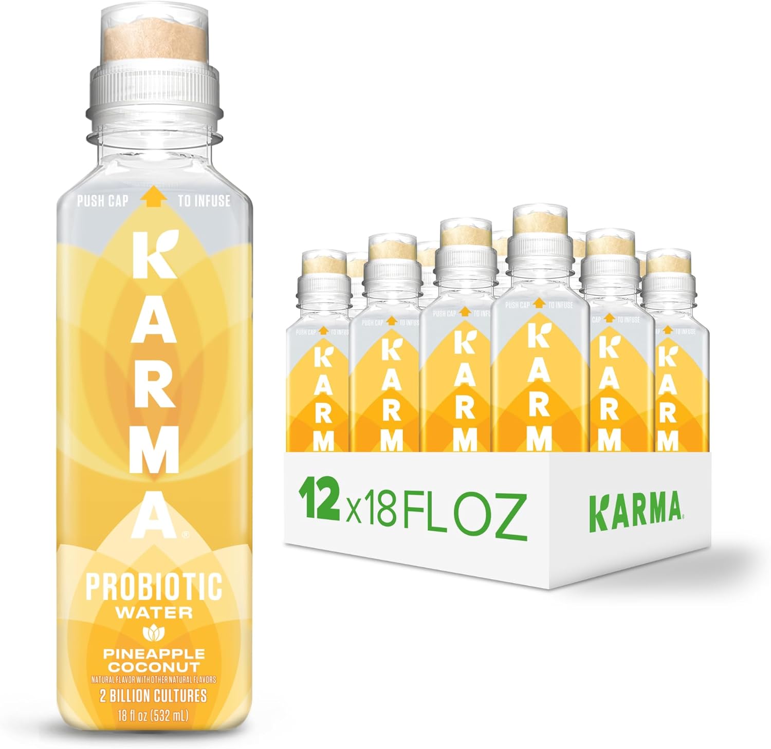 Karma Probiotic Water - 12 Pack, Pineapple Coconut Drink - Immune & Gut Health Support