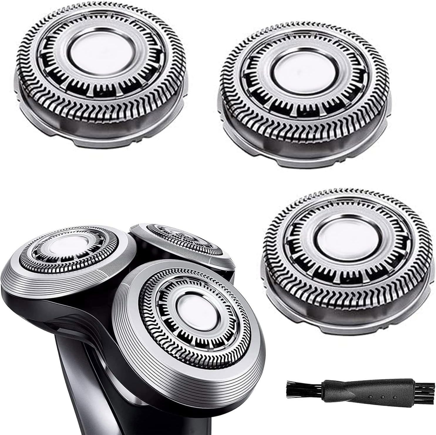 SH90/72 Replacement Heads Compatible with Philips Electric Shavers Series 9000 8000 SH90/62 Shaving Replacement Heads Compatible with Norelco Electric Razor Blades, 3Pack with Brush