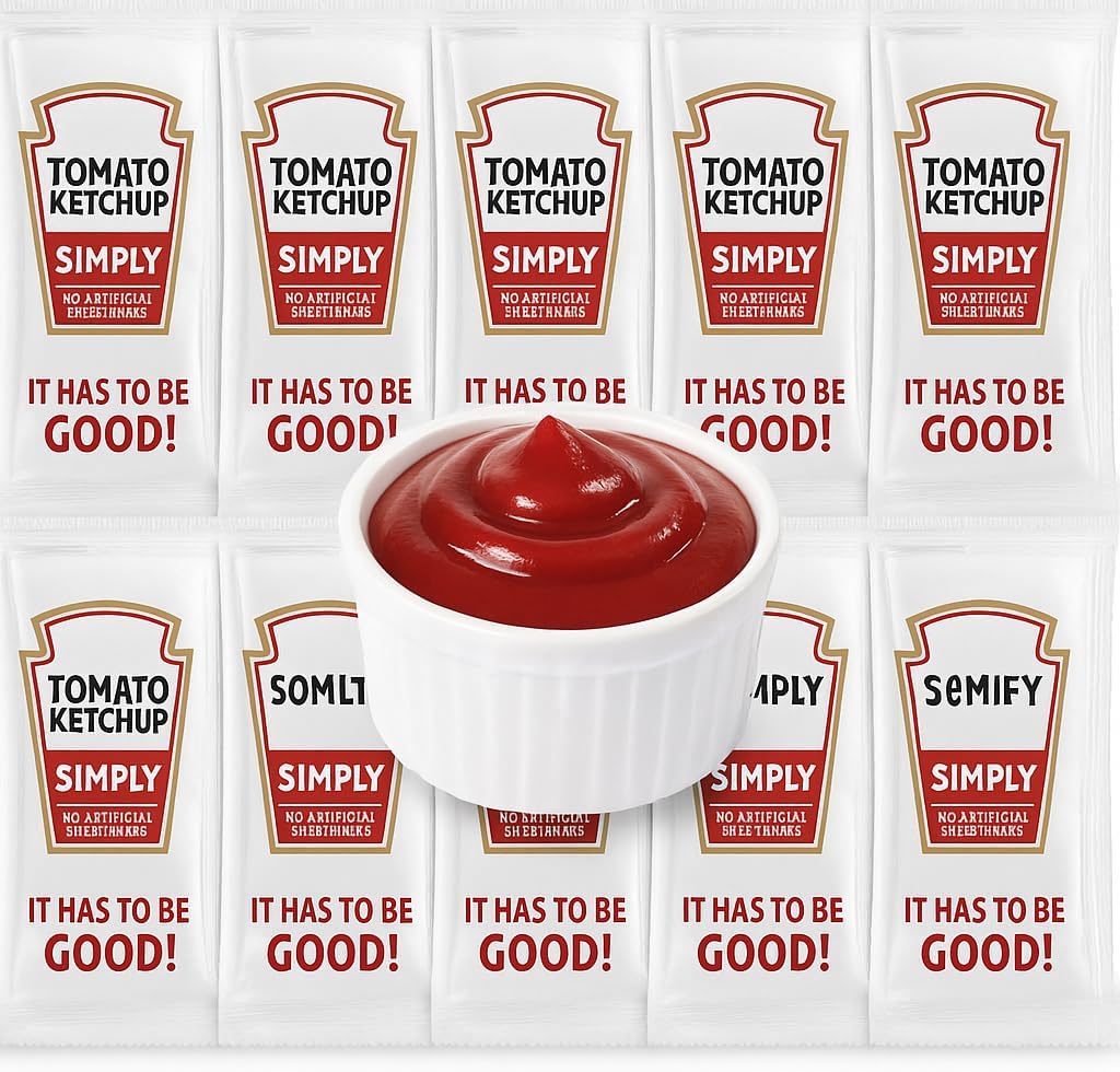 Tomato Ketchup Packets – 40 Count (9g Each) | Made from Red Ripe Tomatoes | No GMO, Gluten-Free, No Artificial Ingredients | Perfect for Fries, Burgers, Hot Dogs, Lunch Boxes & Takeout