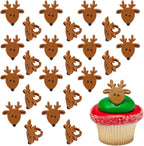 DecoPac Reindeer Face Cupcake Rings, 24 Christmas Cupcake Toppers For Festive Parties & Celebrations, Food Safe Cake Toppers – 24 Pack