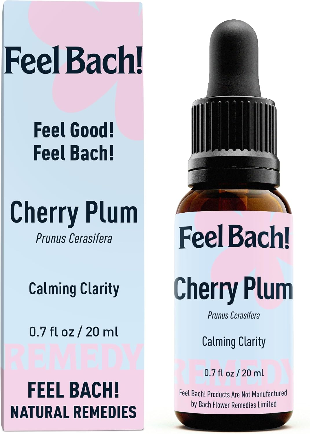 Feel Bach! Cherry Plum Natural Homeopathic Remedy - 20ml (0.7 fl oz) Dropper Flower Essence for Calming Clarity, Peaceful Insight, Gentle Understanding Vegan, Gluten & Sugar-Free, Non-Habit Forming