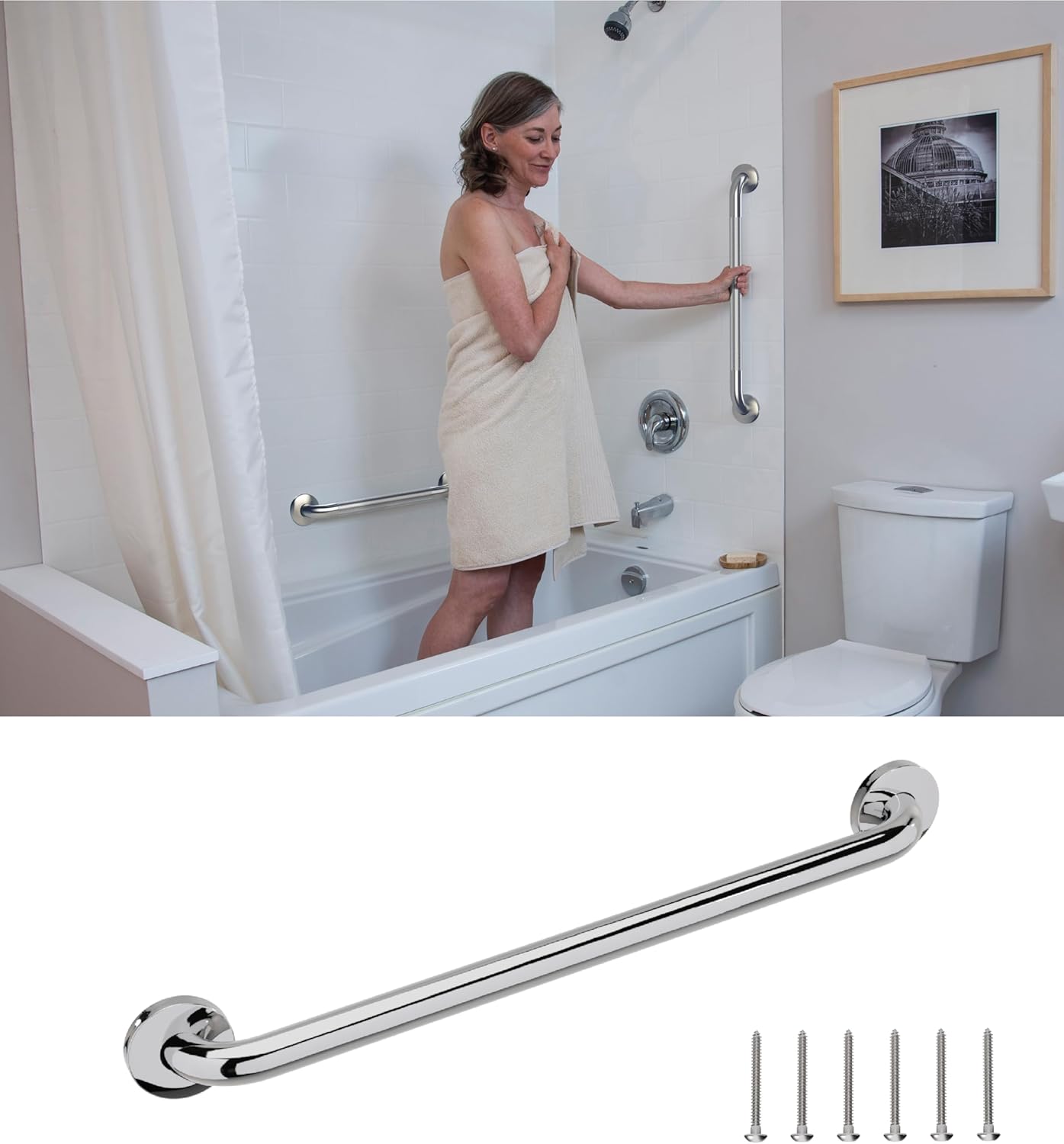 HEALTHCRAFT Easy Mount Grab Bar: ADA-Compliant Stainless-Steel with Concealed Screws, Available in 12-18-24-32-36-42" Inch Sizes (Compatible with Easy Mount Anchor) (18" Inch, Chrome)