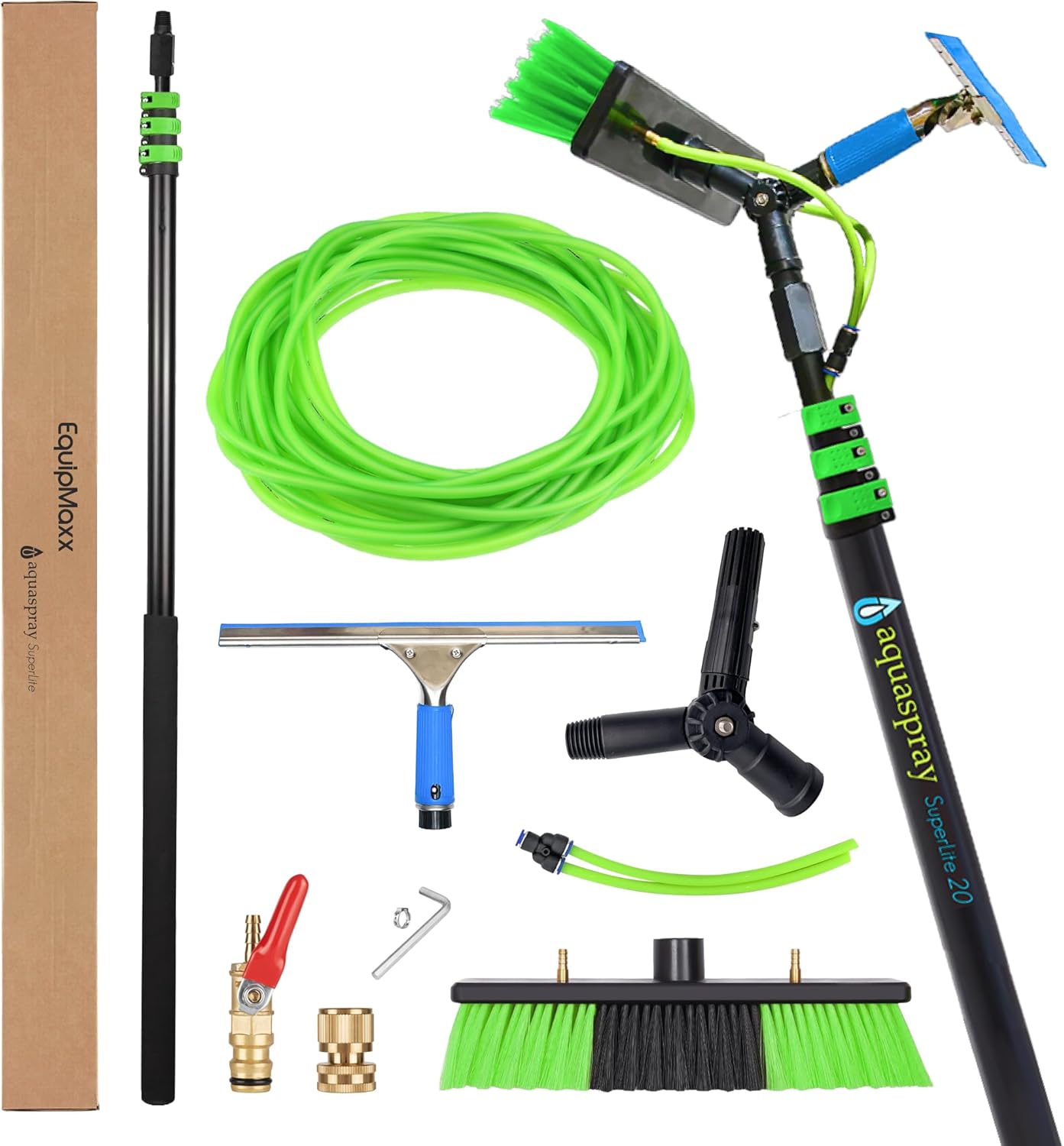 20 Feet Reach Solar Panel Cleaning Brush & Water Fed Pole Kit Professional System for Window & Glass Cleaning Washing Equipment Tool Scrubber Brush & Hose Spray Washer