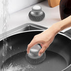 Kitchen Stainless Steel Cleaning Brush 2-Piece Set with Handle, Steel Wire Ball, Washing Pot and Dishes Dual-use