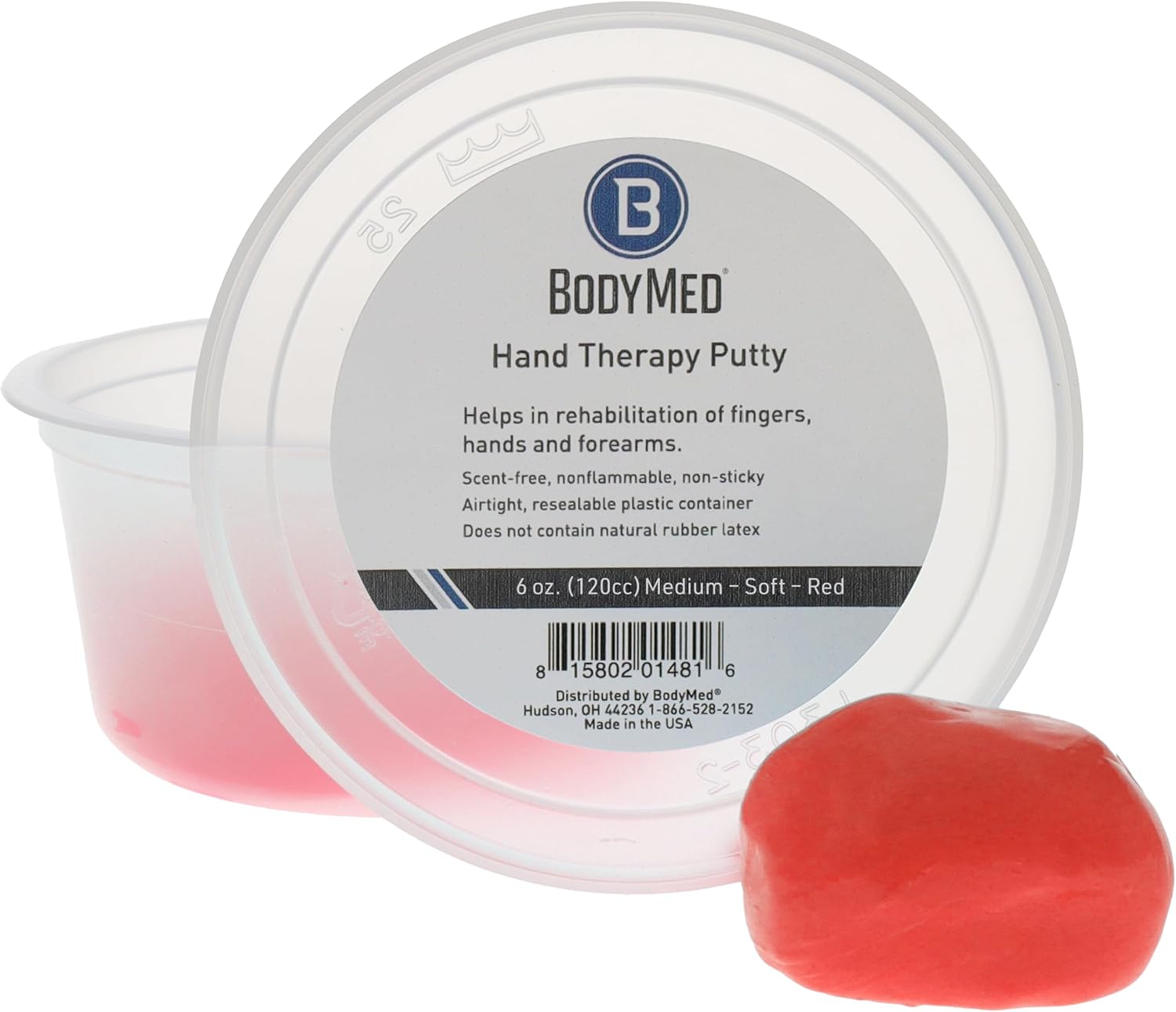 Body Sport Standard Hand Therapy Putty, Red, 6 Oz., Medium-Soft, Strengthening Therapy Putty for Physical Rehabilitation