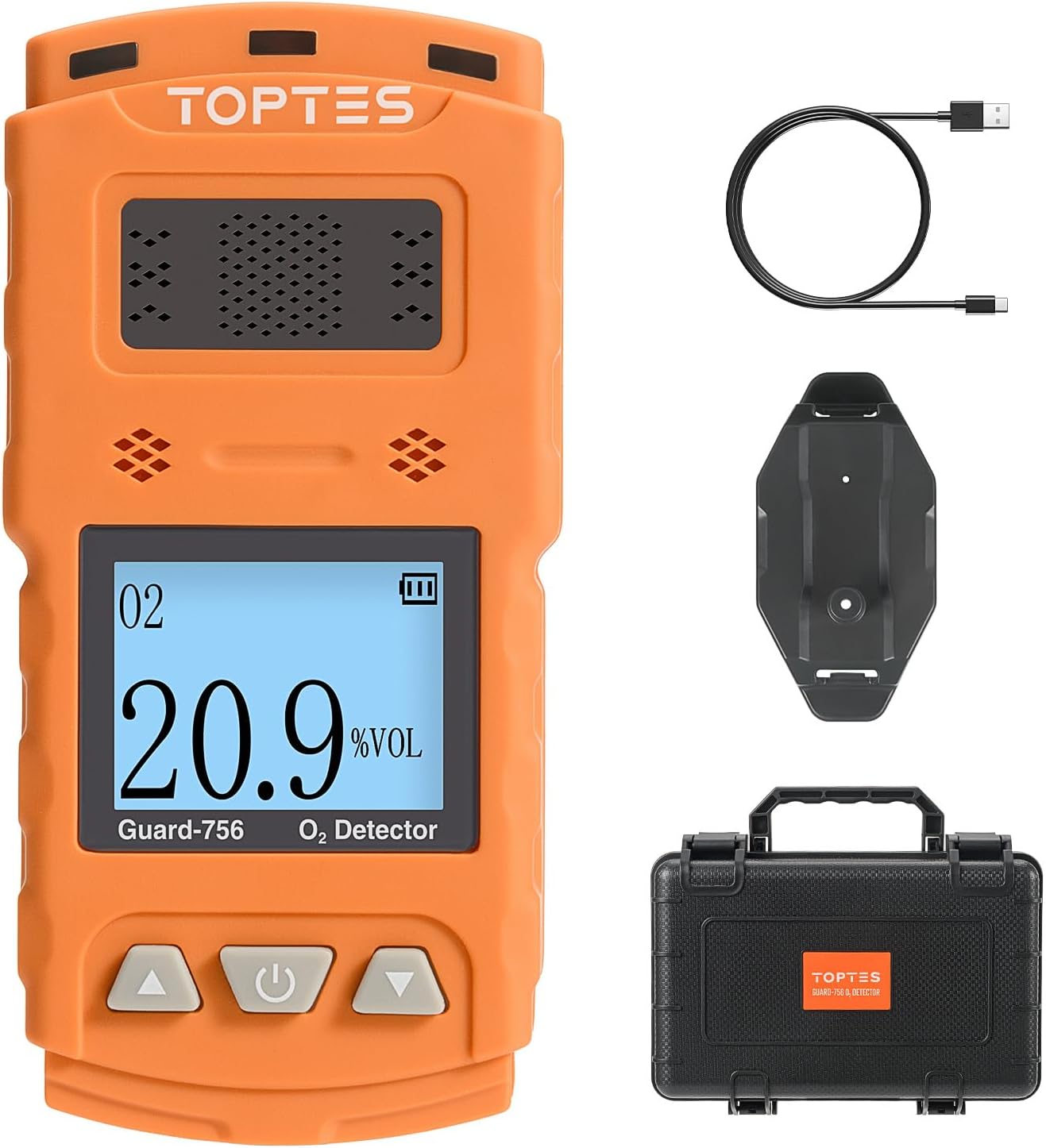 TopTes Guard-756 Upgraded Oxygen Detector, 0-30% VOL, Portable O2 Monitor, 0.5s Fast Response, Rechargeable O2 Gas Detector, with Vibe, Light & Sound Alarms, Dust and Explosion Proof, for Work, Home