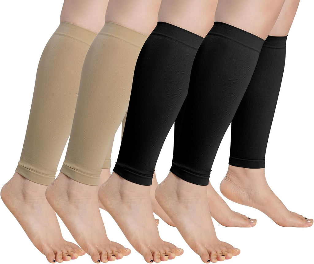 HOVEOX 4 Pairs Calf Compression Sleeves for Men and Women Leg Sleeves Footless Compression Socks for Running Cycling Sports