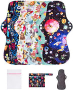 LUCKYPADS Overnight Reusable Menstrual Pads with Wings, 7 Pcs Washable Cloth Pads & Period Pads for Women, Extra Long (5.9×13.7 Inches) Postpartum & Heavy Flow Pads with Wet Bag & Laundry Bag