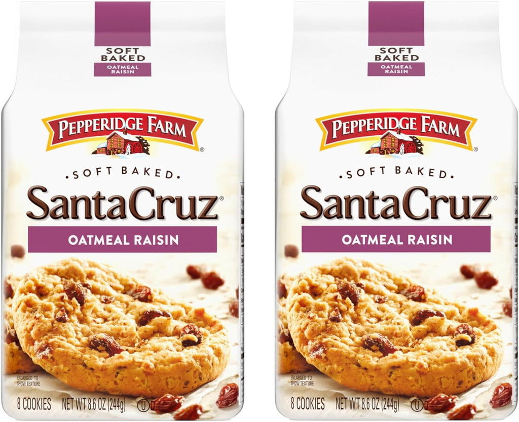 Pepperidge Farm Santa Cruz Soft Baked Oatmeal Raisin Cookies, 8.6 oz. Bag (Pack of 2)