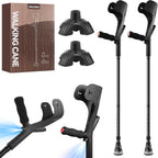 2 Pcs Forearm Crutch for Adults with Light, Foldable Lightweight and Adjustable with Handle Pads, Aluminum Crutches for Heavy Duty Work Walking (Black)