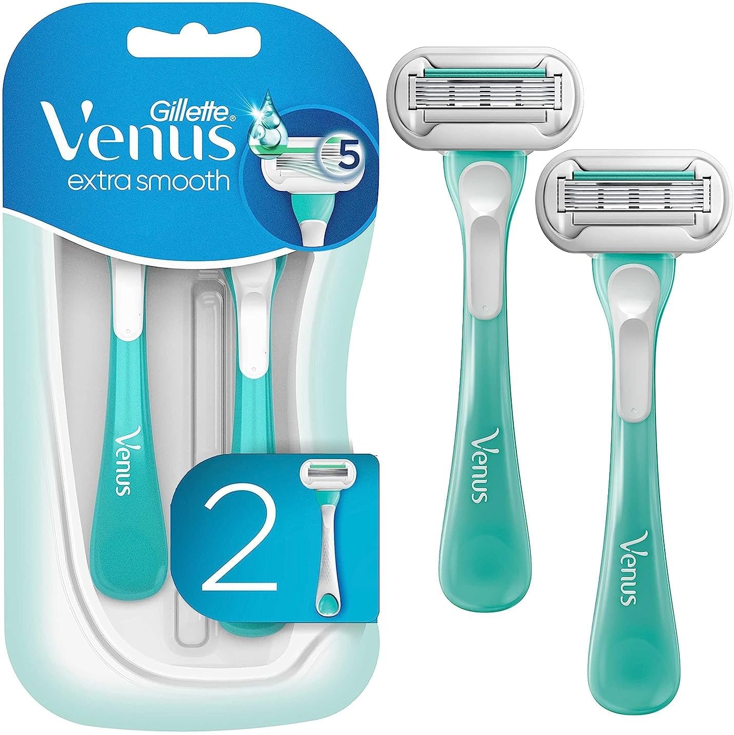 Gillette Venus Extra Smooth Sensitive Disposable Razors for Women with Sensitive Skin, 2 Count