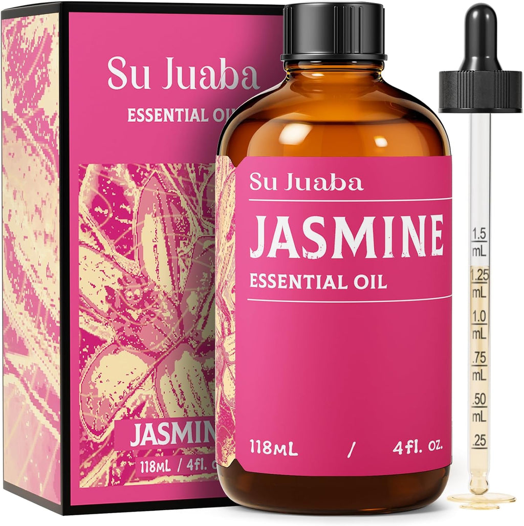 SU JUABA Jasmine Essential Oil 4 Oz, 100% Pure Natural Aromatherapy Oil for Diffuser, Skin Care, Hair & Perfume Making - 118ML